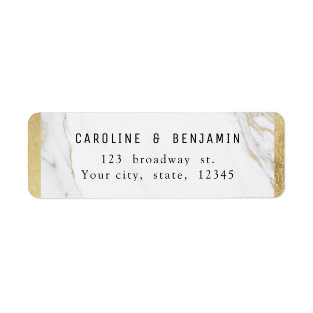 Gold marble luxury modern wedding return address label (Front)