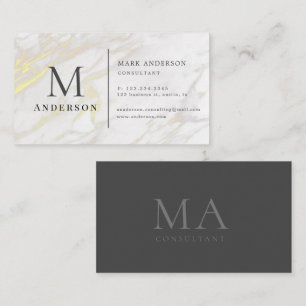 Gold Marble Masculine Double Monogram Business Card