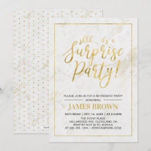 Gold & Marble   Modern Surprise Retirement Party Invitation