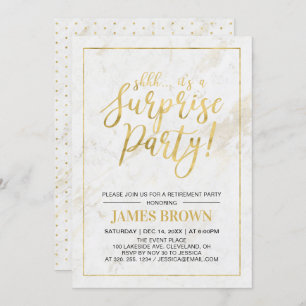 Gold & Marble   Modern Surprise Retirement Party Invitation