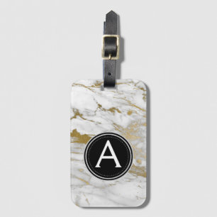 Gold Marble Monogram and Stars Luggage Bag Tag