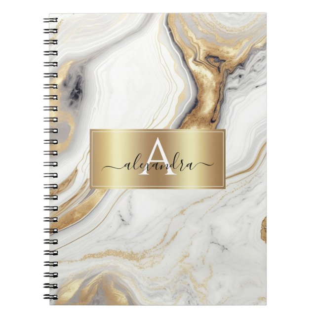 Gold Marble Monogram Custom Initial and Name  Notebook (Front)