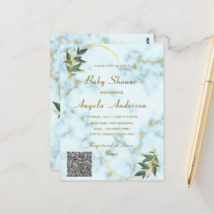 Gold Marble QR Code Baby Shower Invitation Card