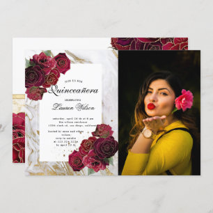 gold marble roses floral Quinceanera Photo Invit Invitation