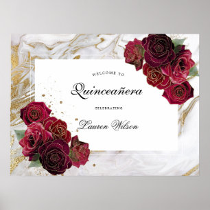 gold marble roses floral  Quinceanera Poster