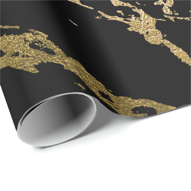 Gold Marble Shiny Glam Black Abstract VIP Wrapping Paper (Roll Corner)