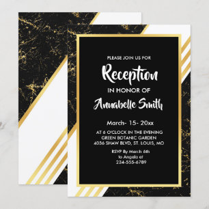 Gold marble stripes typography black Reception Invitation