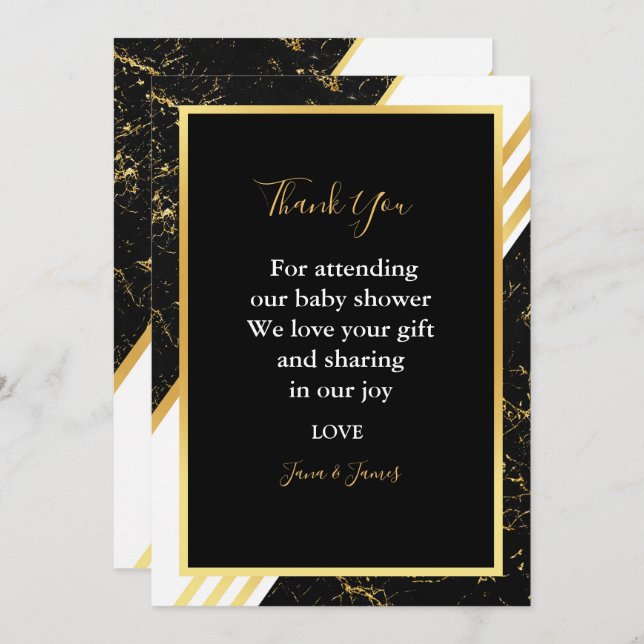 Gold marble stripes typography black thank you invitation (Front/Back)