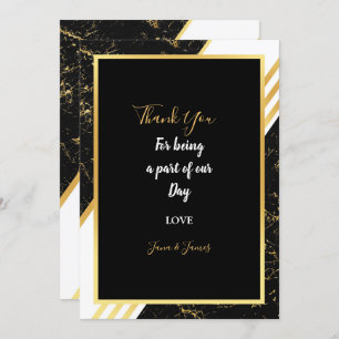 Gold marble stripes typography black thank you invitation