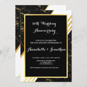Gold marble stripes typography Wedding Anniversary Invitation