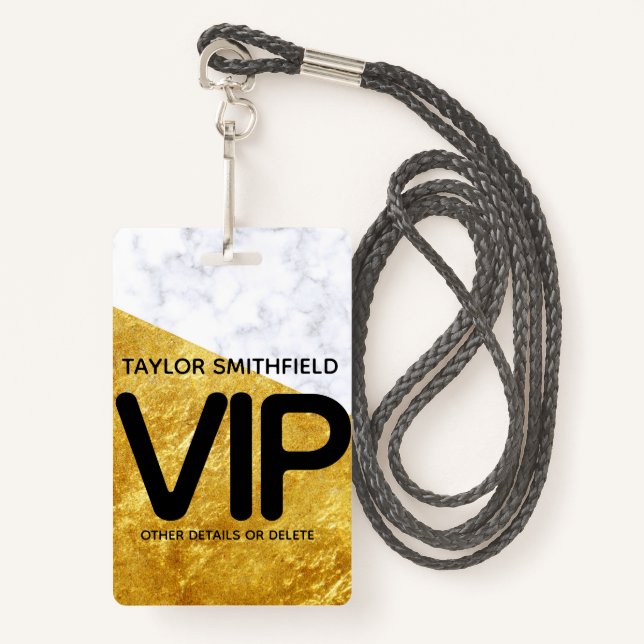 gold marble trendy modern VIP lanyard badge custom ID Badge (Front with Lanyard)