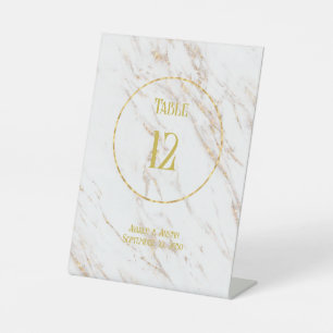 Gold Marble w/Text In Gold Circle Tabletop Pedestal Sign