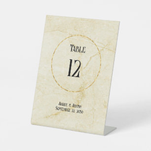 Gold Marble w/Text In Gold Circle Tabletop Pedestal Sign