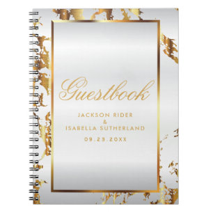 Gold Marble & White Satin - Guestbook Notebook