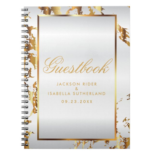 Gold Marble & White Satin - Guestbook Notebook (Front)