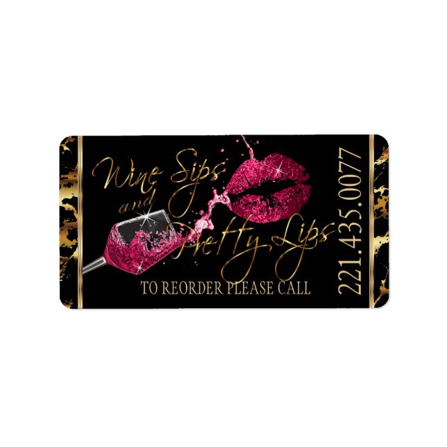 Gold Marble -Wine Sips & Pretty Lips - Reorder Label (Front)