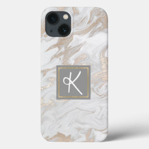 Gold Marbled Monogrammed  iPhone 13 Case
