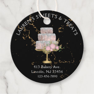 Gold Marbleing on Black with Elegant 3 Tier Cake   Favour Tags