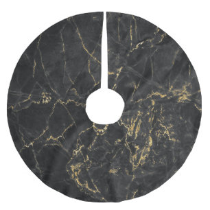 Gold Marbling Black Background Texture Brushed Polyester Tree Skirt
