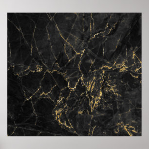 Gold Marbling Black Background Texture Poster