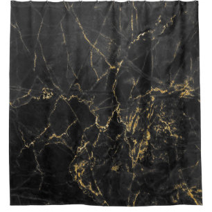 Gold Marbling Black Background Texture Shower Curtain