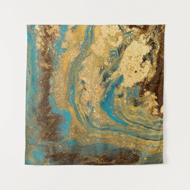 Gold marbling: blue marble texture. tapestry (Front)