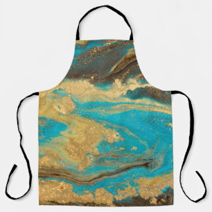 Gold marbling texture design. Blue and golden marb Apron