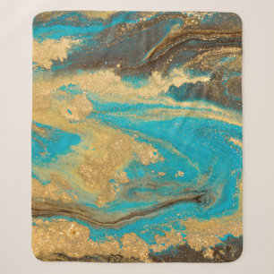 Gold marbling texture design. Blue and golden marb Sherpa Blanket