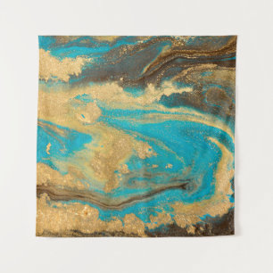 Gold marbling texture design. Blue and golden marb Tapestry