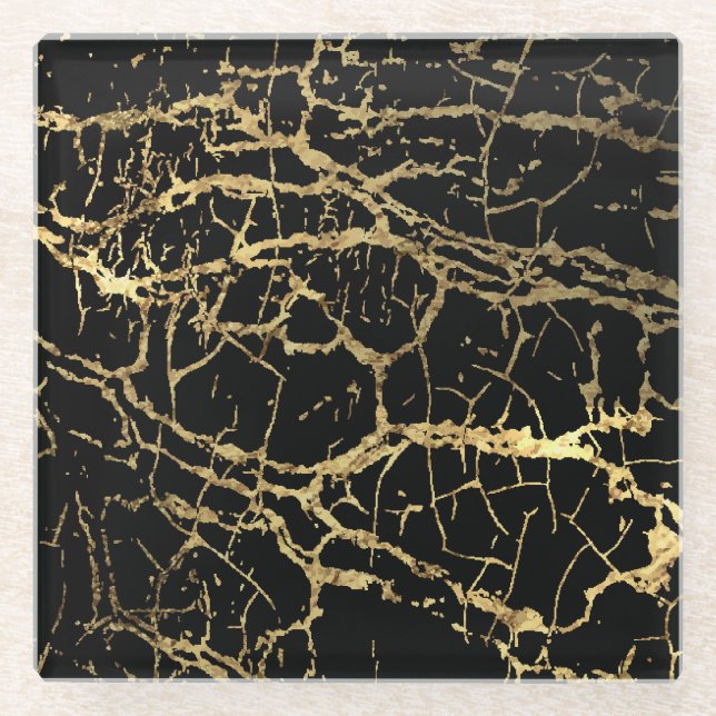 Gold Marbling Texture: Luxe Design Element Glass Coaster (Front)