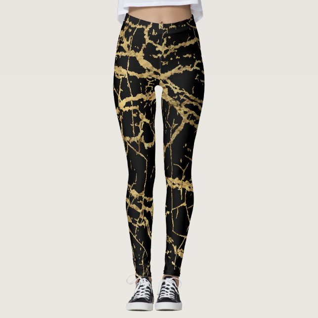 Gold Marbling Texture: Luxe Design Element Leggings (Front)