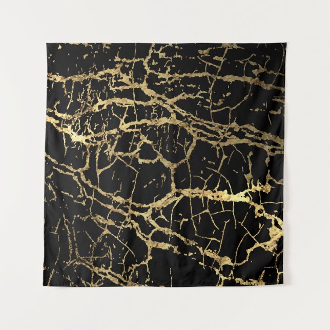 Gold Marbling Texture: Luxe Design Element Tapestry (Front)