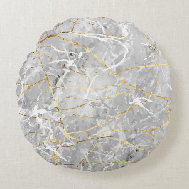 Gold marbling texture round cushion (Front)