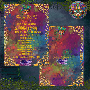 Gold Mardi Gras Masquerade 50th Birthday Party Invitation