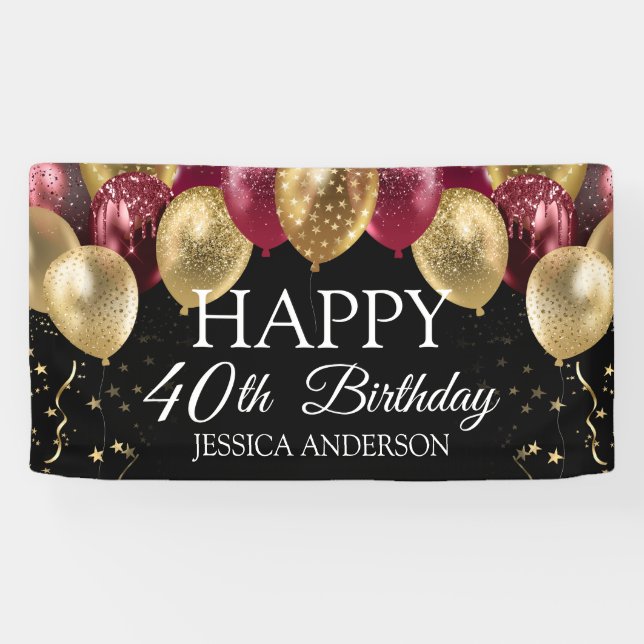 Gold Maroon Birthday Party  Banner (Horizontal)