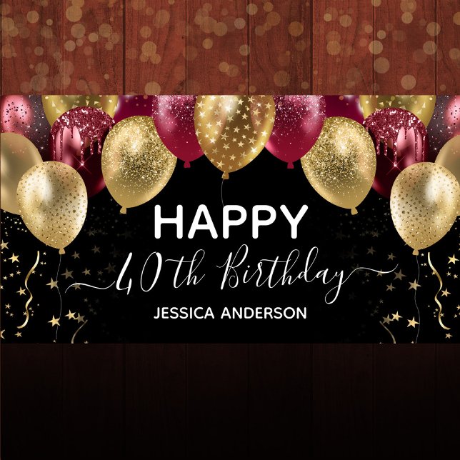Gold Maroon Birthday Party  Banner (Creator Uploaded)