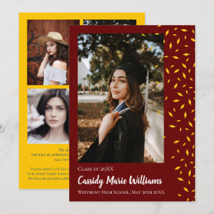 Gold Maroon Confetti Graduation Announcement