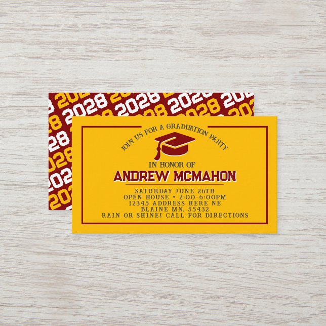 Gold & Maroon Graduation Mini Graduation Invites (Gold & Maroon Mini Graduation Invitations for friends, classmates, teammates or announcement inserts)