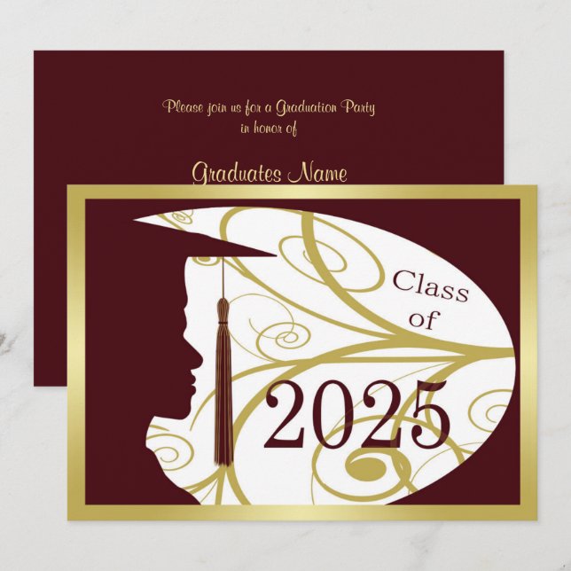 Gold/Maroon Man Silhouette 2025 Graduation Party Invitation (Front/Back)