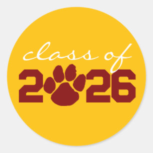 Gold & Maroon Paw Print Graduation Stickers