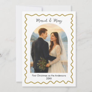  Gold Married and Merry First Christmas Photo  Holiday Card