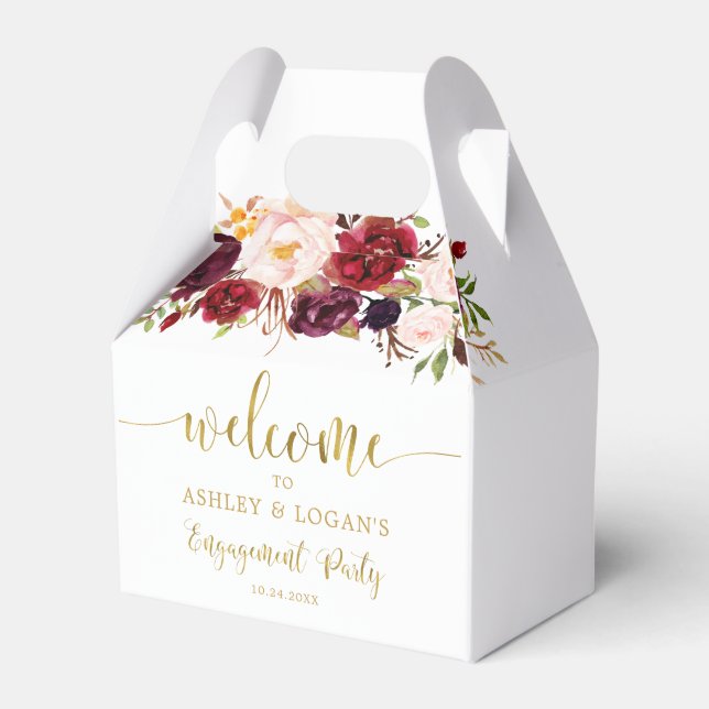 Gold Marsala Boho Autumn Engagement Party  Favour Box (Front Side)