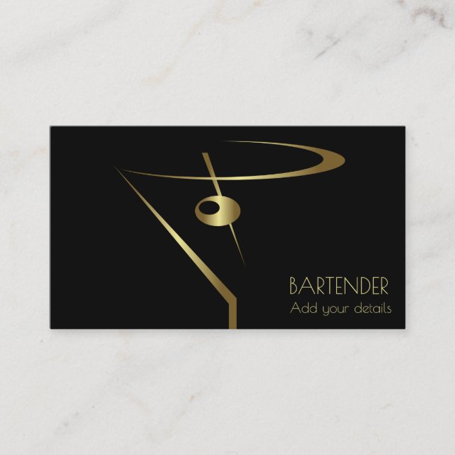 Gold Martini Olive Cocktail Bartender Business Card (Front)