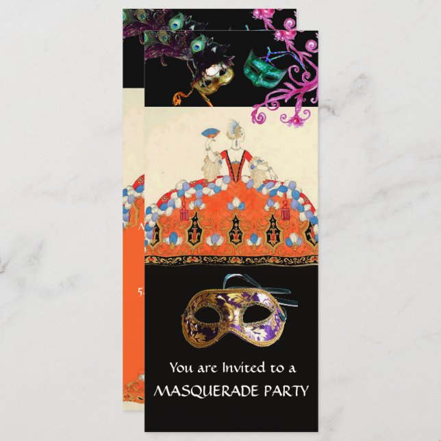 GOLD MASKS ORANGE LADY MASQUERADE PARTY Programme Invitation (Front/Back)