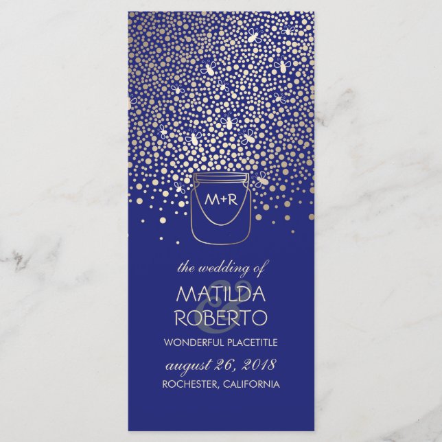 Gold Mason Jar Fireflies Rustic Wedding Program (Front)