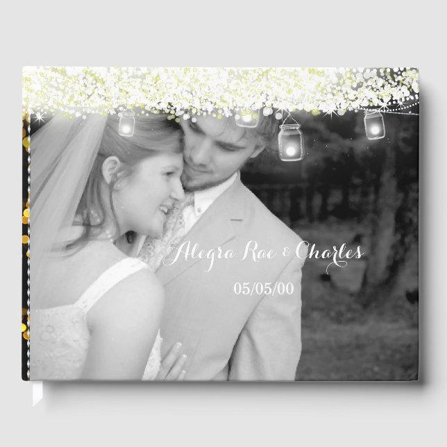 Gold Mason Jar Under the Stars Your Wedding Photo Guest Book (Front)