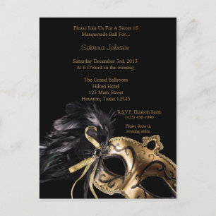 Gold Masquerade Ball Sweet Sixteen Birthday Postcard