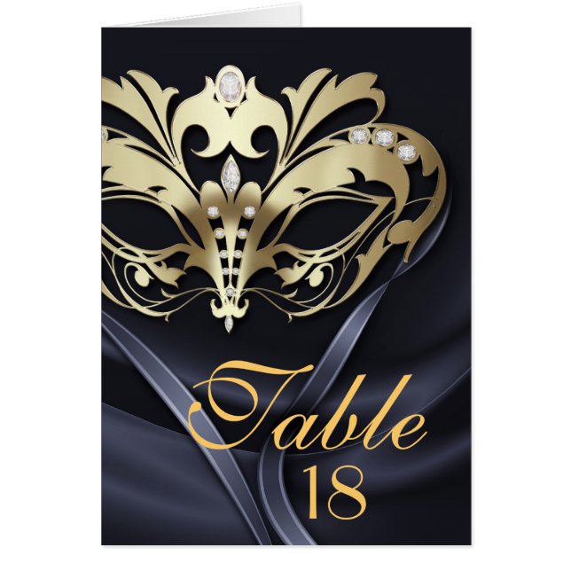 Gold Masquerade Black Table Number Card (Front)