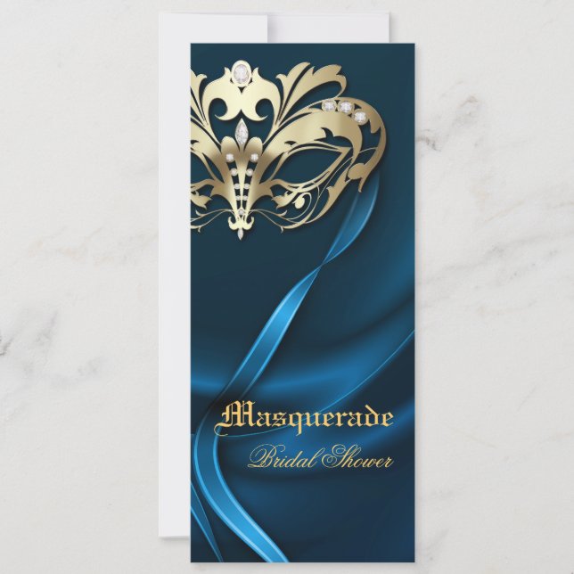 Gold Masquerade Blue Bridal Shower Invitation (Front)