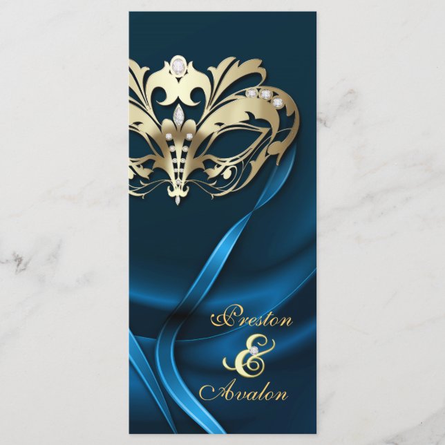 Gold Masquerade Blue Jewelled Wedding Program (Front)
